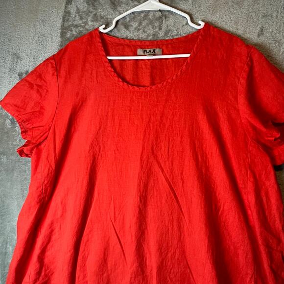 FLAX 100% Linen Boxy Tee Red Minimalist Oversized Lagenlook Top Size Large - Picture 2 of 6